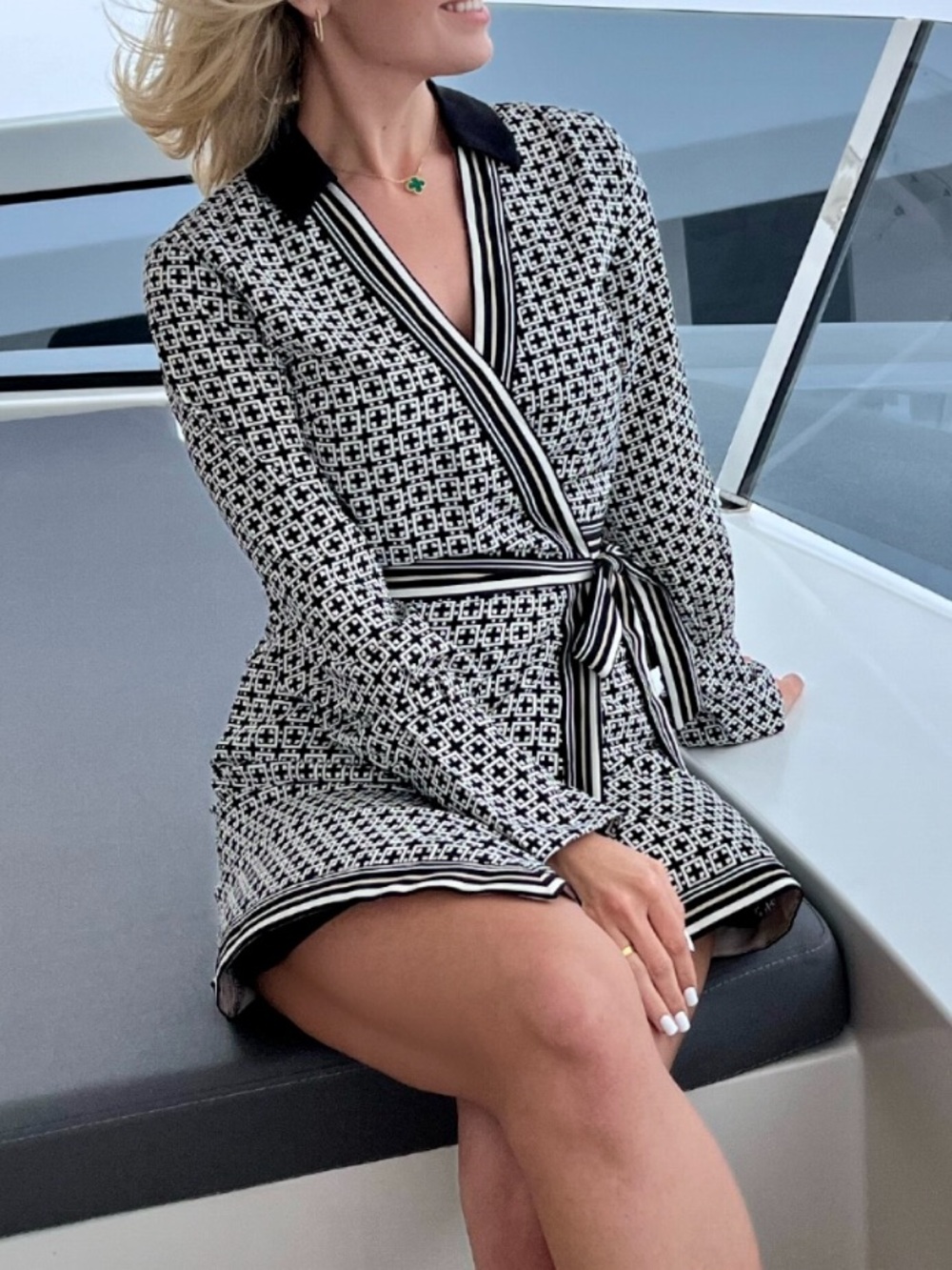 Black & White Geometric Wrap Dress